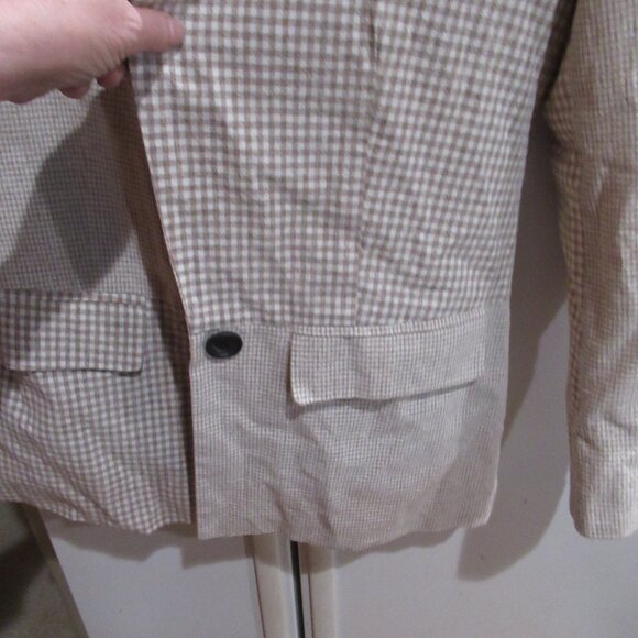 AVEC LES FILLES Mixed Media Double BreastedBlazer beige Plaid Jacket Coat s - Picture 3 of 4